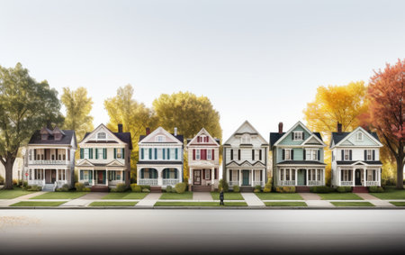 Suburban American Colonial Style Houses on white backgroundの素材