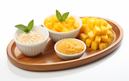 Nutrient-Packed Mango Rice Mini Jars on white backgroundの素材