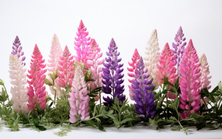 Unique Lupine Blooms on white backgroundの素材