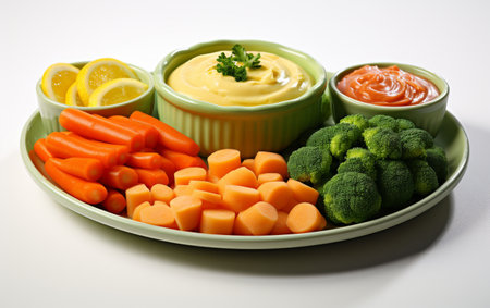 Colorful Vegetable Puree Medley on white backgroundの素材