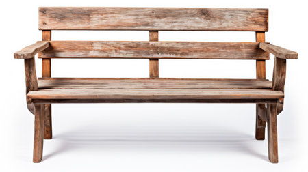 Rustic Wooden Bench with a Weathered Finish on white backgroundの素材