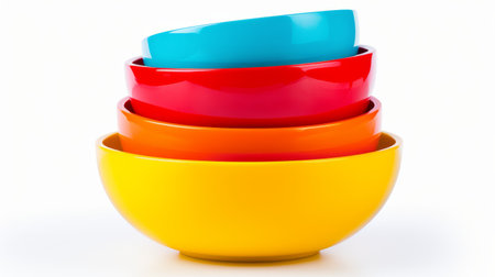Assorted Color Plastic Mixing Bowl Set on white backgroundの素材