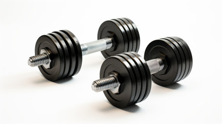 Sleek Iron Dumbbells Collection on white backgroundの素材