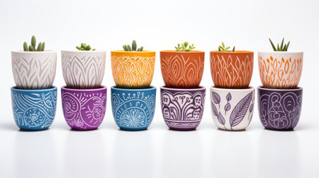 Vibrant Clay Pot Collection on white backgroundの素材