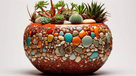 Mosaic-Patterned Ceramic Pottery on white backgroundの素材