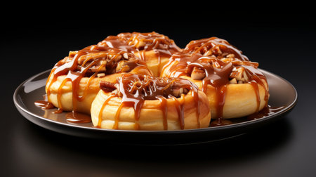 Gooey Cinnamon Rolls with Caramel Apple Layers on white backgroundの素材