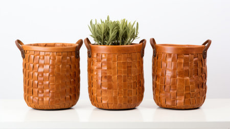Handwoven Storage Baskets on white backgroundの素材