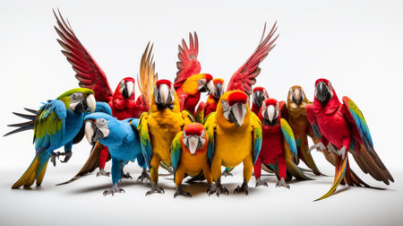 Dynamic Pose of Colorful Parrots on white backgroundの素材