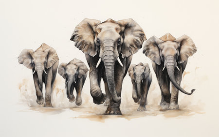 Group of Baby Elephants on white backgroundの素材