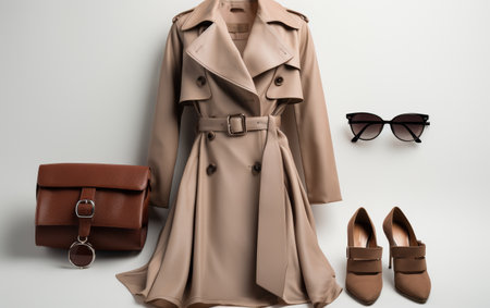 Classic Trench Coat on white backgroundの素材