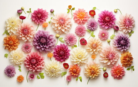 Dahlia Flowers in a Enchanting Garden Display on white backgroundの素材