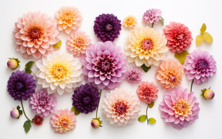 Enchanting Dahlia Flower Garden on white backgroundの素材
