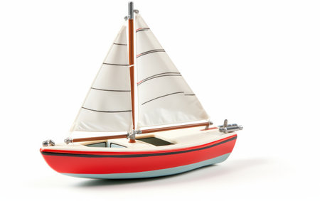 Remote-Controlled Toy Boat on white backgroundの素材