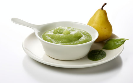 Green Goddess Pureed Spinach and Pear Delight on white backgroundの素材