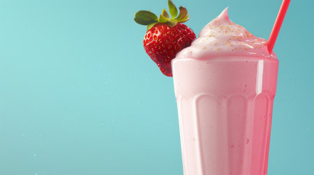 A strawberry milkshake topped with whipped cream and a strawの素材