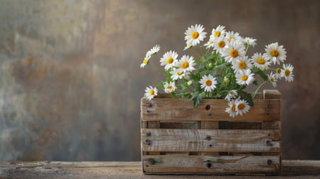 Wooden crate brimming with white flowers, creating a stunning floral displayの素材