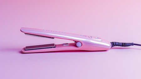 A pink hair dryer rests on a matching pink table, creating a stylish and vibrant sceneの素材