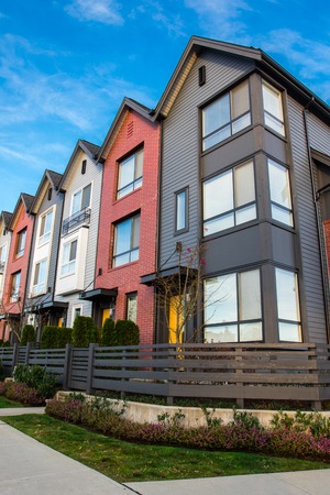 Beautiful and very modern townhouses. New development on real estate market.の写真素材