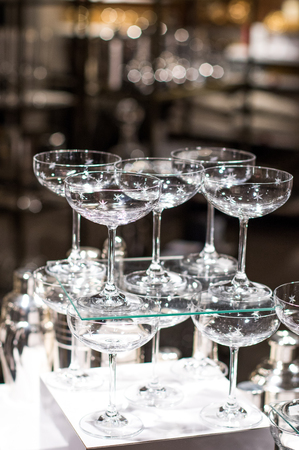 Set of cocktail glasses on display.の写真素材