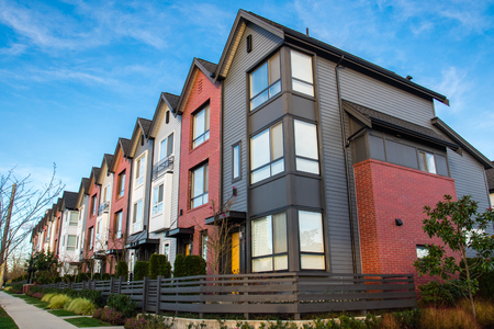 Beautiful and very modern townhouses. New development on real estate market.の写真素材