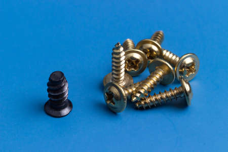 A black screw was isolated from golden screwsの写真素材