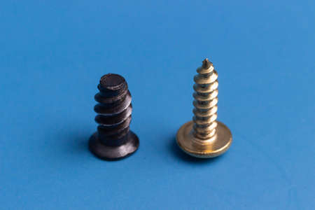 A black screw was isolated from golden screwsの写真素材