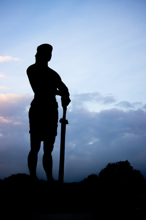 September 24, 2019. A Silhouette Shot of lapu-lapu's Monument in Rizal Park, Manila Philippines. Lapu Lapu is a Filipino Hero Fought and Killed Ferdinand Magellan in the Battle of Mactan.のeditorial素材