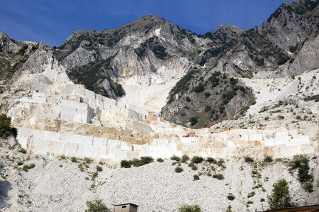 An open quarry of white marble in Carrara, Tuscany, Italyの写真素材