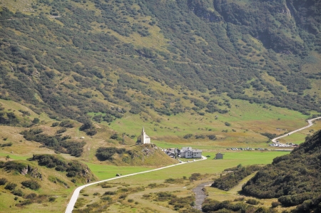 Alpine Village of Riale with church, Formazza, Italyの写真素材