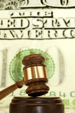 Gavel with money backgroundの写真素材