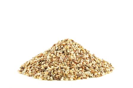 Pile of small rocks on white backgroundの写真素材