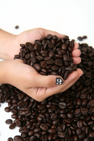 A mixture of coffee benans being picked upの写真素材