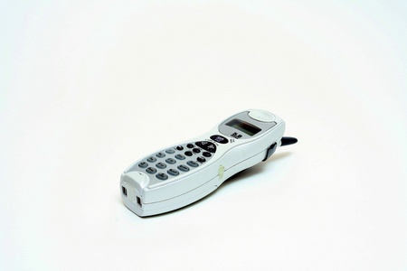 A white telephone on a white backgroundの写真素材