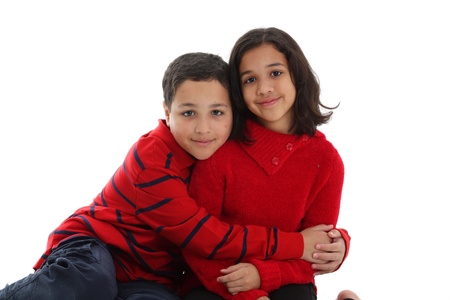 Girl and Boy together against a white backgroundの写真素材