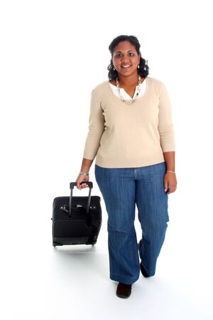 Woman with her suitcases ready to travelの写真素材