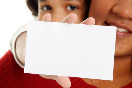 Minority woman and her daughter on white backgroundの写真素材