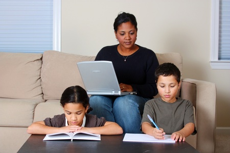 Minority woman and her childrenの写真素材