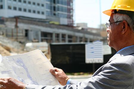 Construction worker ready to work on a building projectの写真素材