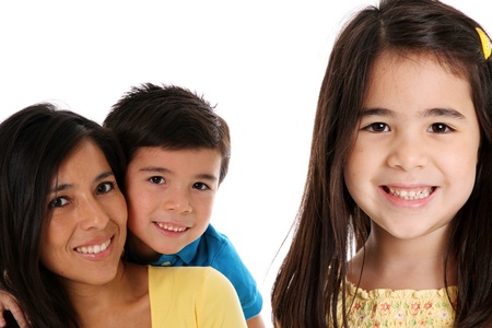 woman and kids set on a white backgroundの写真素材