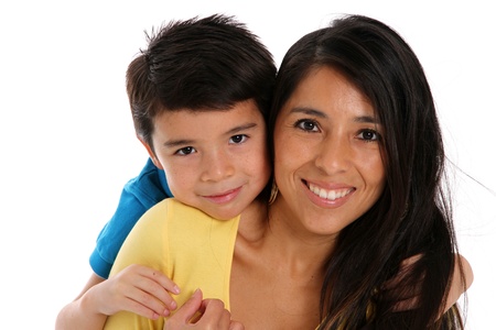 woman and son set on a white backgroundの写真素材