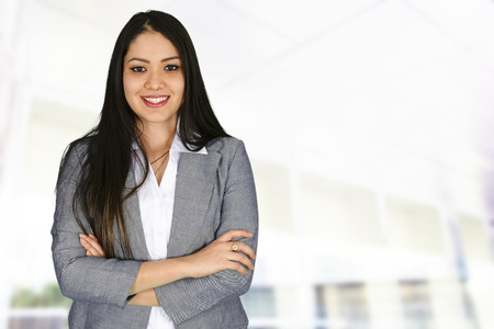 Businesswoman working at her office by herselfの写真素材