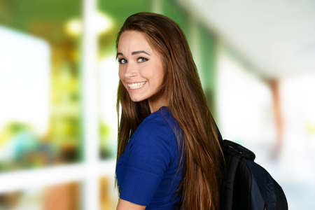 Student going to class at her collegeの写真素材