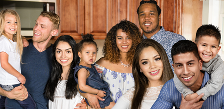 Large group of happy families of different racesの写真素材
