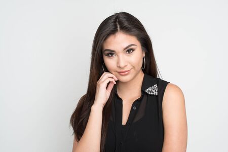 Happy young hispanic woman who is smilingの写真素材