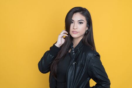 Happy young hispanic woman who is smilingの写真素材