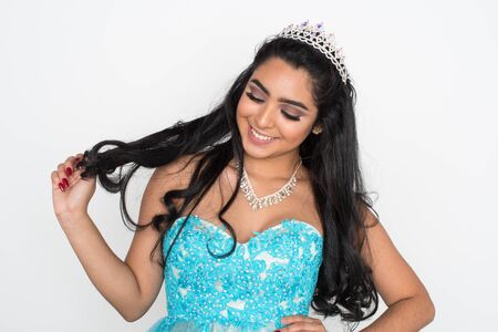 Teen girl competing in a beauty pageantの写真素材