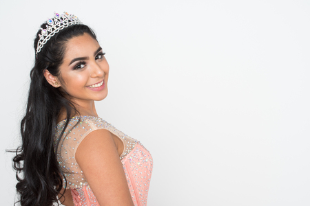 Teen girl competing in a beauty pageantの写真素材