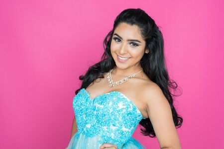 Teen girl wearing a dress for danceの写真素材