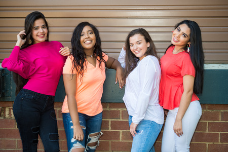 Group of young female friends spending time togetherの写真素材