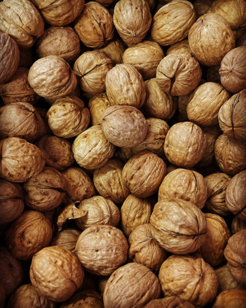 Walnut background. Close-up of walnuts. Whole walnuts.の写真素材